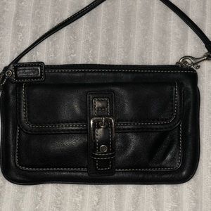 Coach black leather wristlet